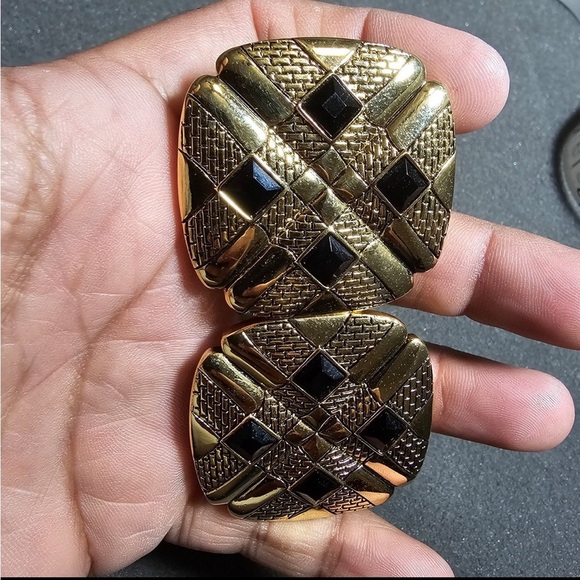 Vintage Douglass Paquette Double Square Gold Tone Jeweld Ornate Belt Buckle - Picture 4 of 12